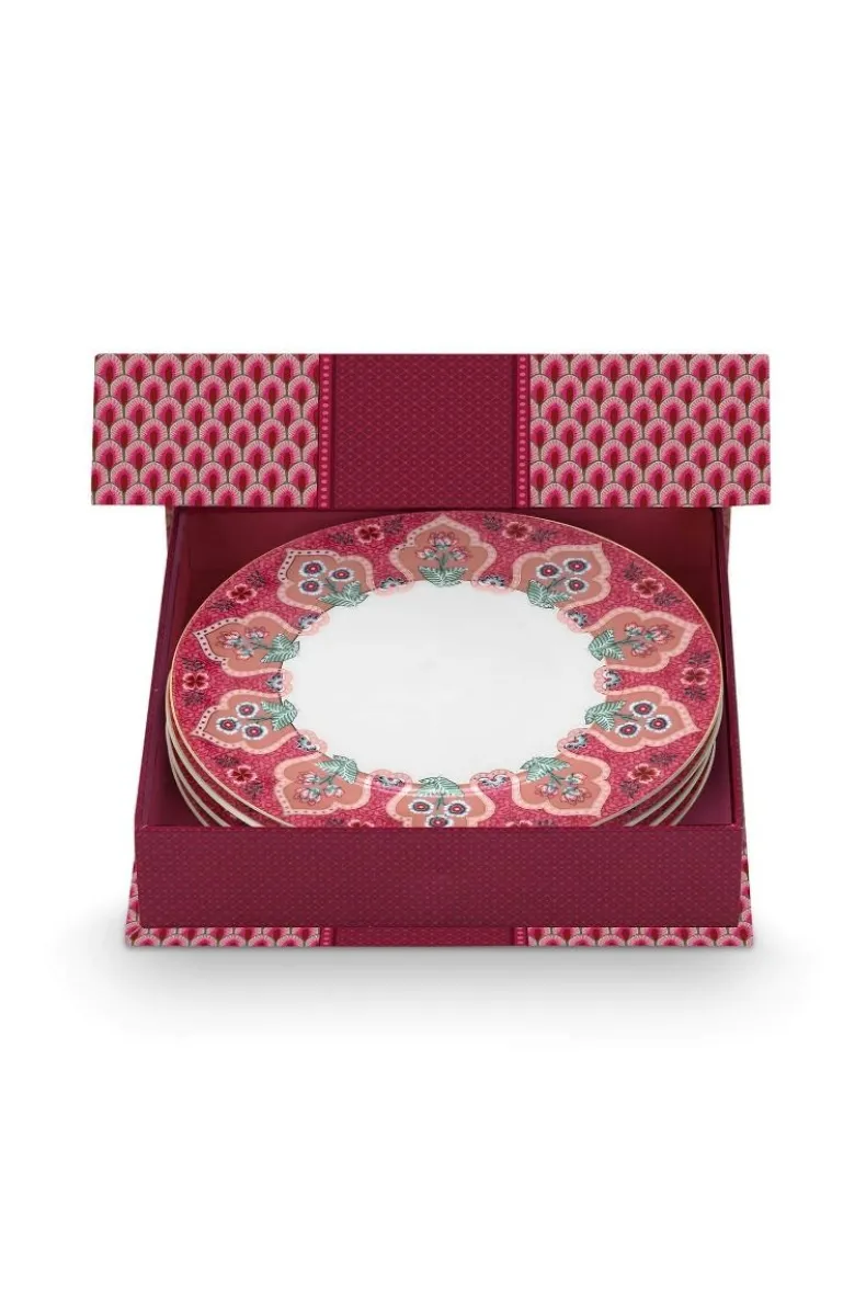 Flower Festival Set/4 Ontbijtborden Donker 21Cm