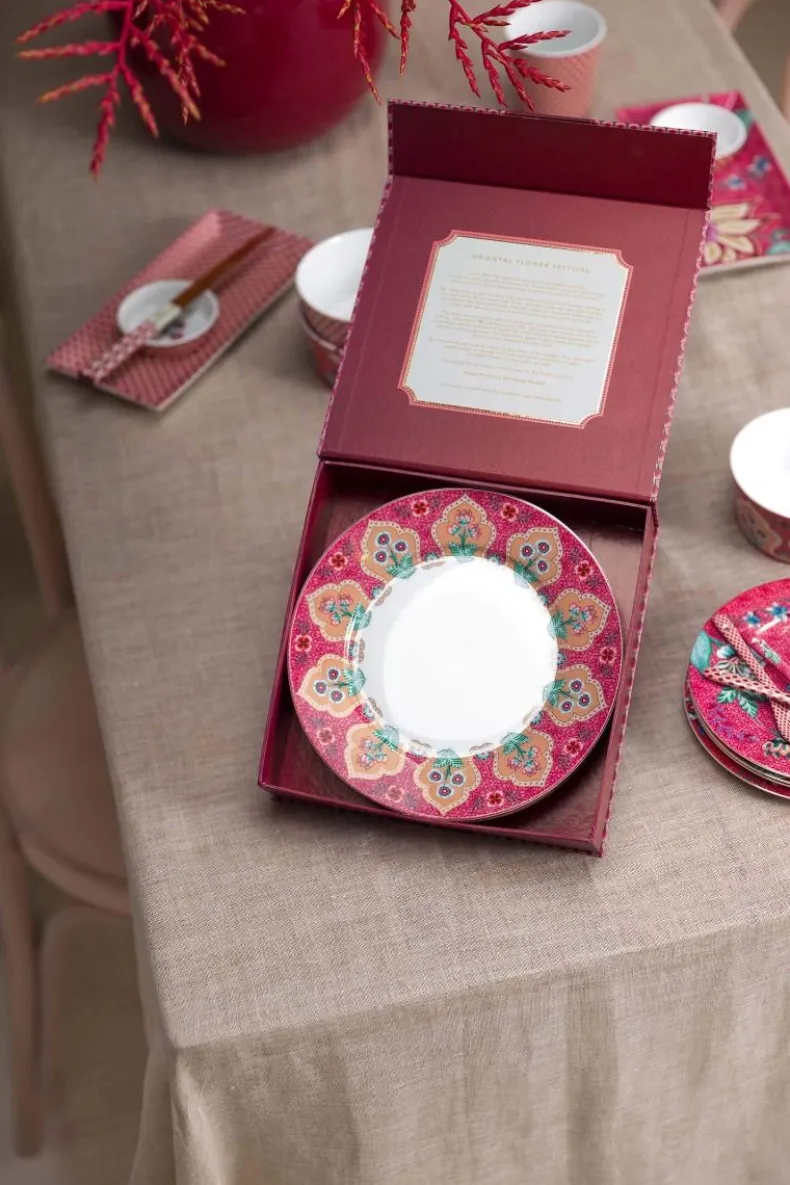 Flower Festival Set/4 Ontbijtborden Donker 21Cm