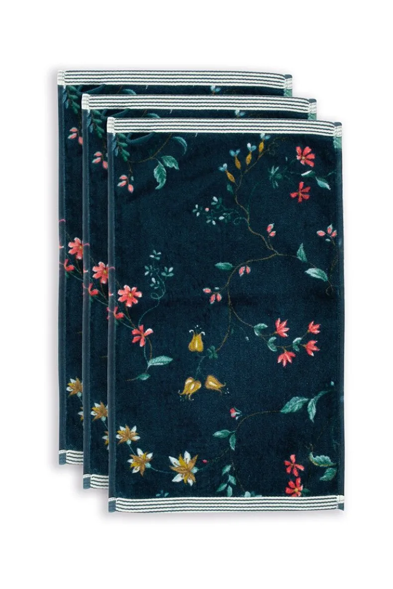 Gastendoek Set/3 Les Fleurs Donker 30X50 Cm
