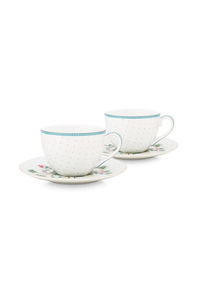Jolie Set/2 Cappuccino Kop & Schotel Dots Gold