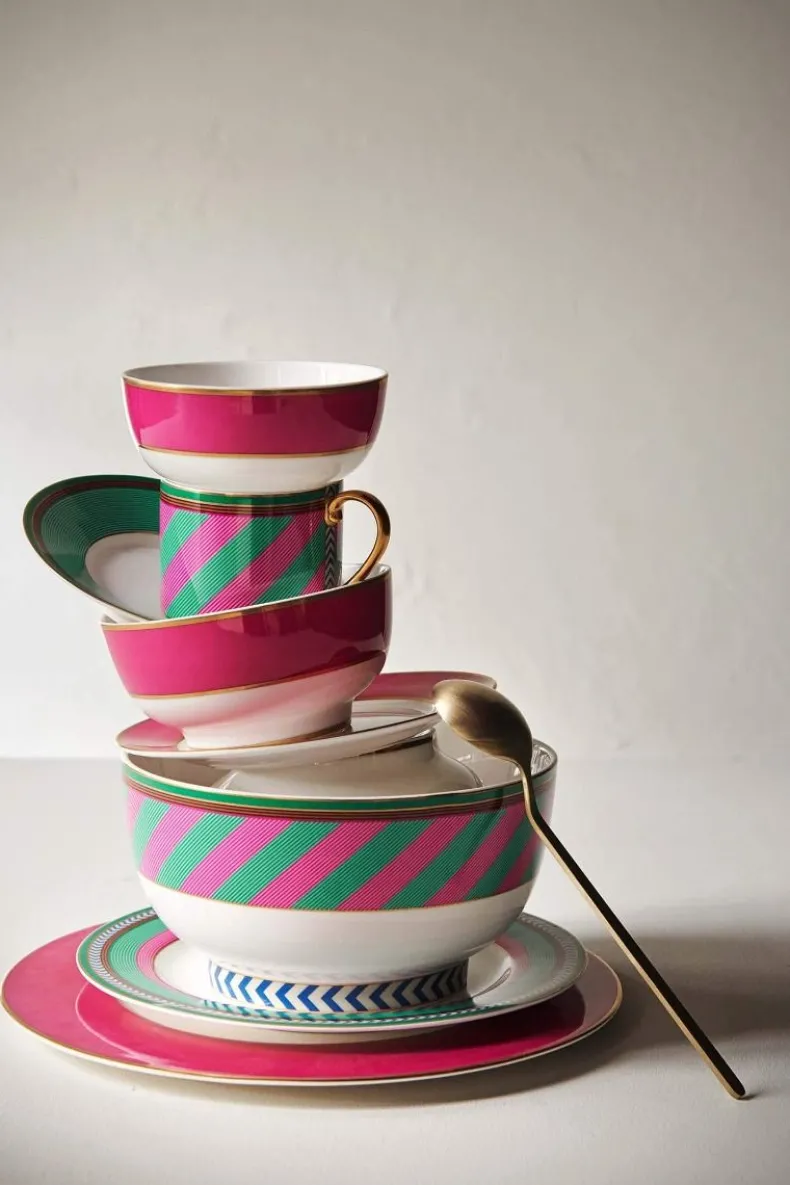 Pip Chique Stripes Ontbijtbord Roze/Groen 23Cm