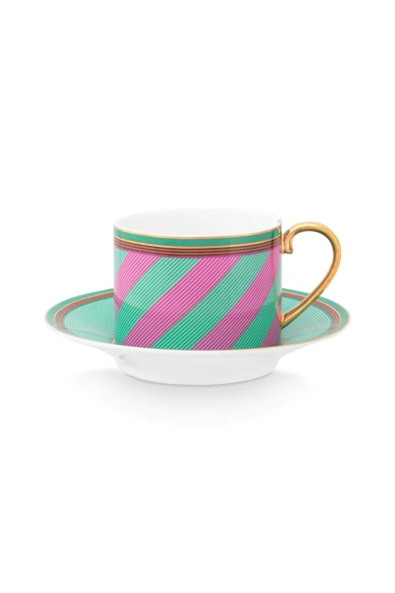 Pip Chique Stripes Cappuccino Kop & Schotel Roze/Groen