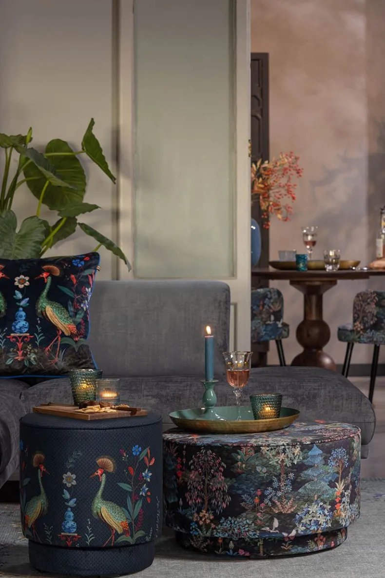 Poef Medium Flirting Birds Blauw